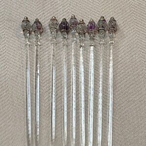 Vintage Elegant Glass cocktail Stir Sticks with Decorative Tops.